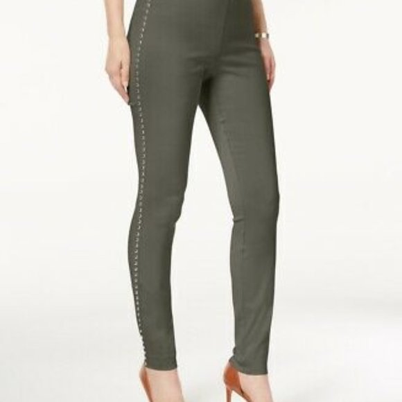 INC International Concepts Pants - INC Olive Green Studded Women's Skinny Pants 2 NEW